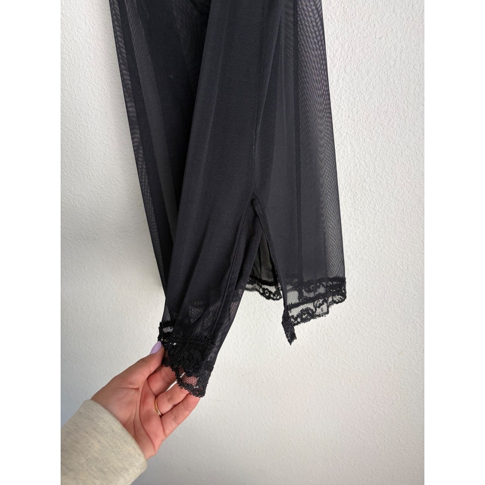 Victoria's Secret Black Sheer Mesh Lace Trim Chemise Nightie Small Made in USA - Picture 2 of 5